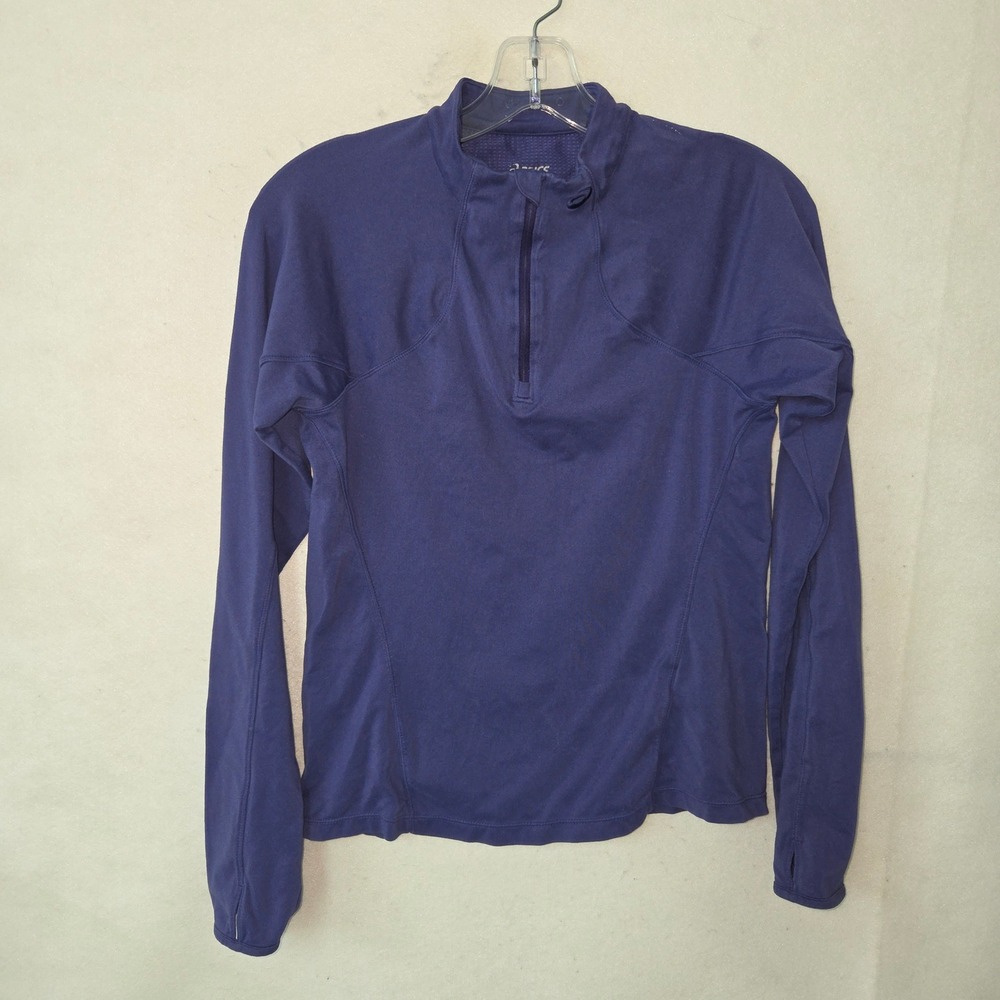 Asics Womens Long Sleeve Quarter Zip Athletic Pullover‎ Top Purple Size Medium